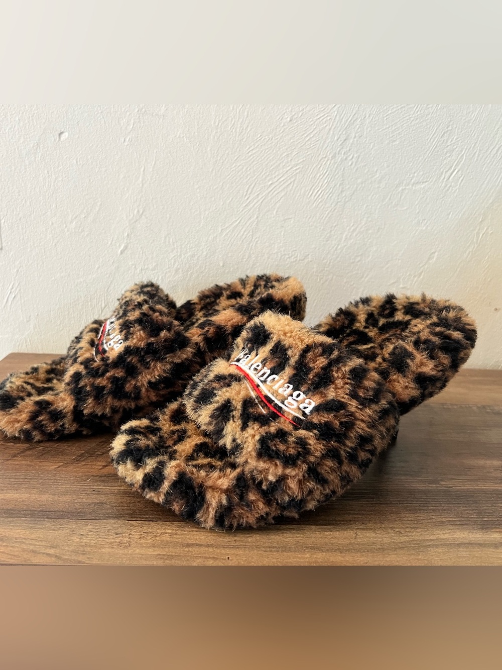 Balenciaga Leopard Print Furry Mules - Brown & Black New Size 38